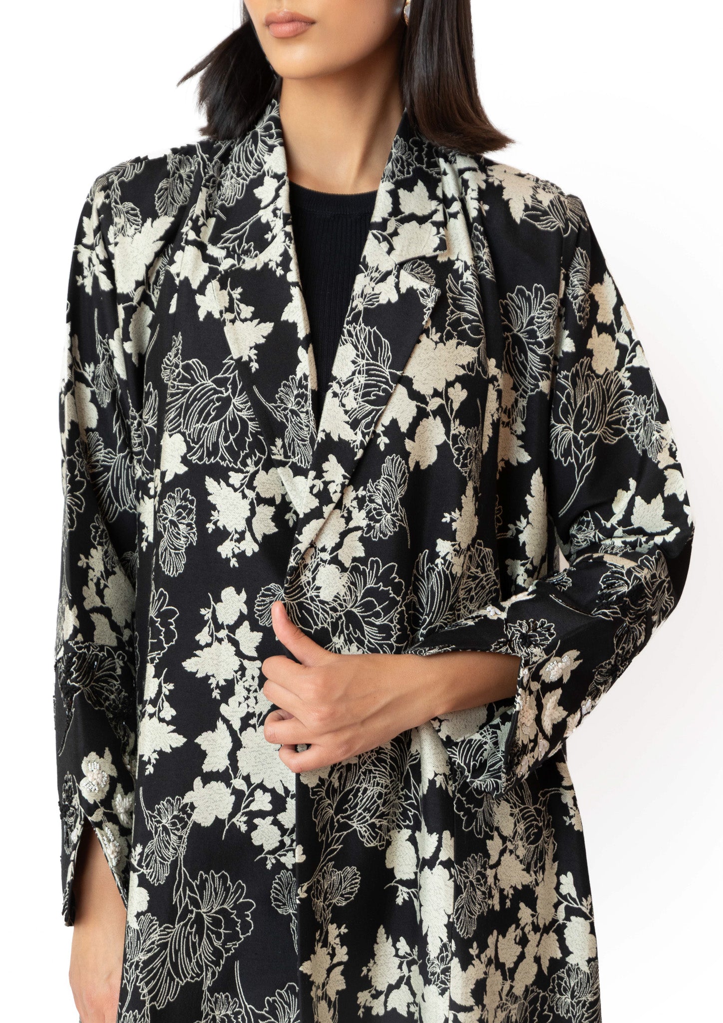 BLACK AND WHITE FLORAL LACE